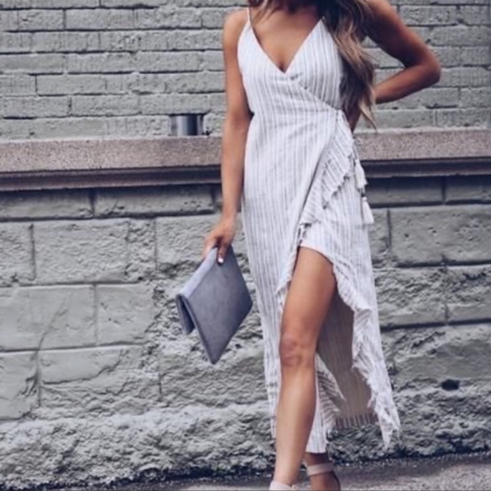 Storia Striped Wrap Dress Midi